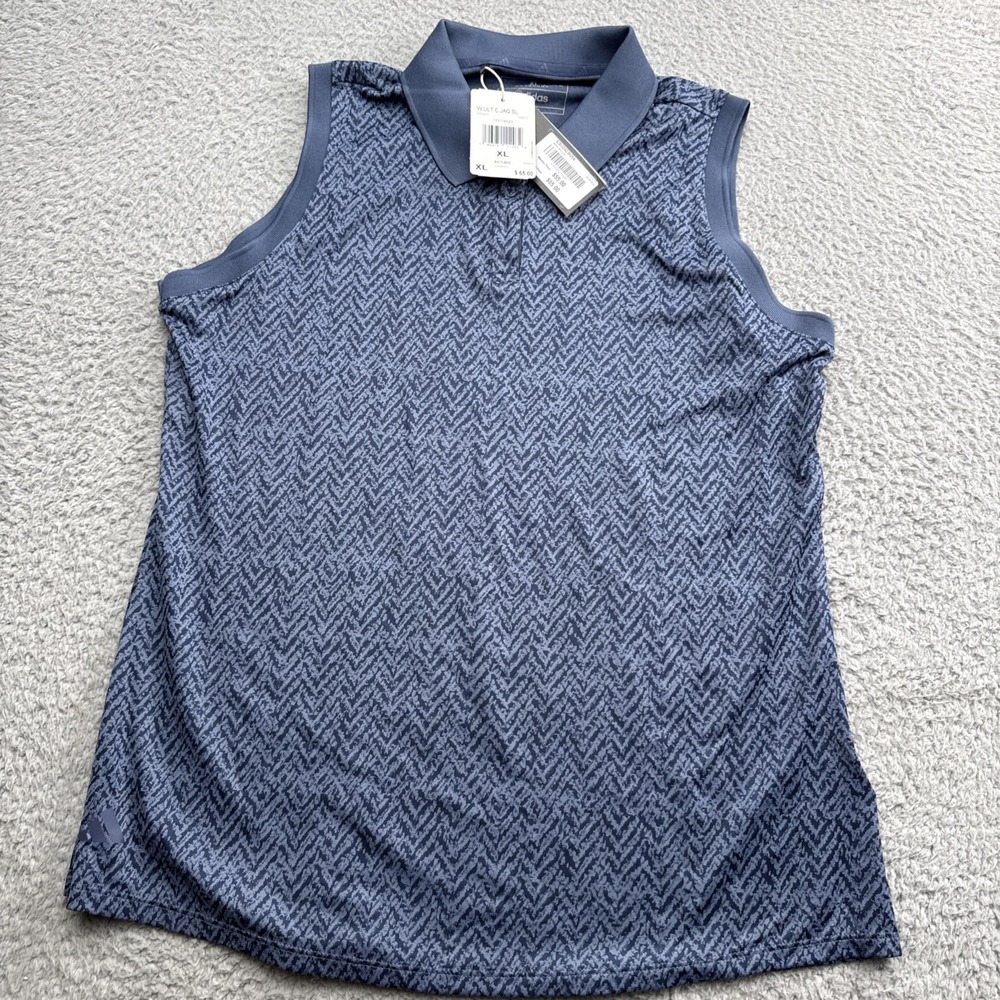 Adidas Golf Shirt Womens XL Polo Ultimate Sleeveless Blue Geometric IV9272